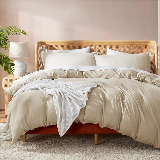 Solid Nestl Beige Cream California King Duvet Cover Sets - Soft Double Brushed Cal King Duvet Cover 3 Piece with Button Closure 1 Duvet Cover 104x98 inches and 2 Pillow Shams Fast