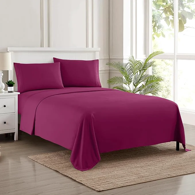 Certified Twin XL Sheets - Breathable Luxury Sheets with Full Elastic amp Secure Corner Straps Built In - 1800 Supreme Collection Extra Soft Deep Pocket Bedding Set Sheet Set Twin XL Berry Recyclable