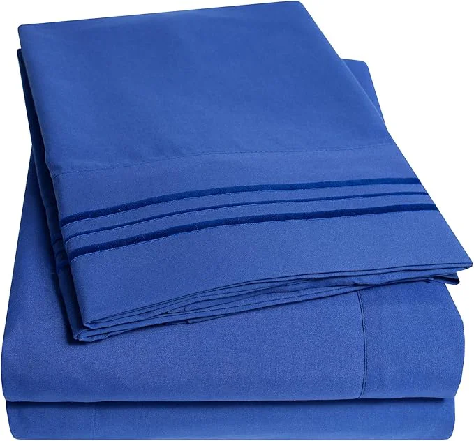 Prestigious 1500 Supreme Collection Full Sheet Sets Royal Blue - Luxury Hotel Bed Sheets and Pillowcase Set for Full Mattress - Extra Soft Elastic Corner Straps Deep Pocket Sheets Full Royal Blue Eco-Friendly
