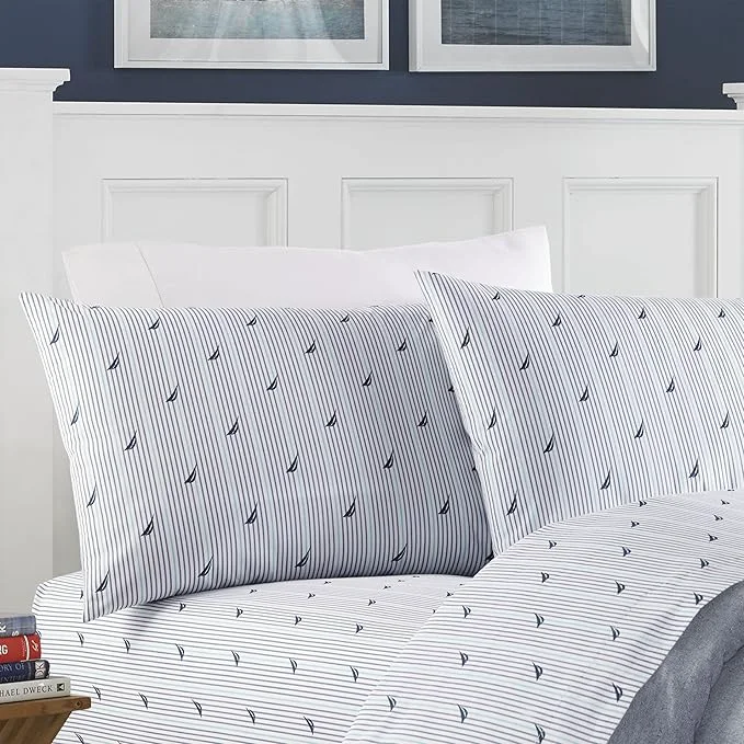 Consistent Nautica - Full Sheets Cotton Percale Bedding Set Casual Home Decor Audley Stripe Blue Full Functional