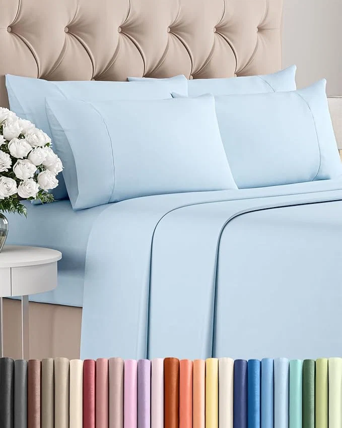 Sustainable Full 6 Piece Sheet Set - Comfy Breathable amp Cooling - Ultra-Soft Hotel Luxury Bedding Set with 8-16 Inch Deep Pockets - 1 Flat amp 1 Fitted Sheet amp 4 Pillowcases - Wrinkle amp Easy Care - Baby Blue Next-Generation