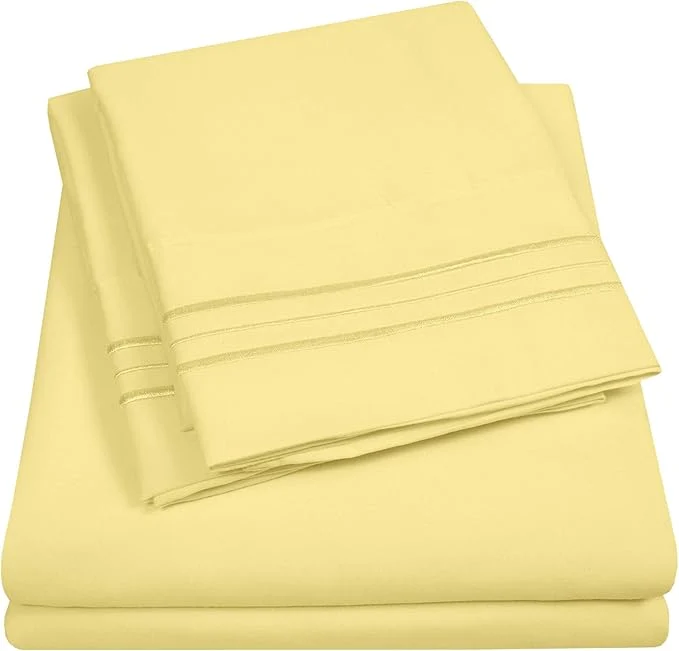 Carefully Designed 1500 Supreme Collection Twin Sheet Sets Pale Yellow - 3 Piece Bed Sheets and Pillowcase Set for Twin Mattress - Extra Soft Elastic Corner Straps Deep Pocket Sheets Twin Pale Yellow Selected
