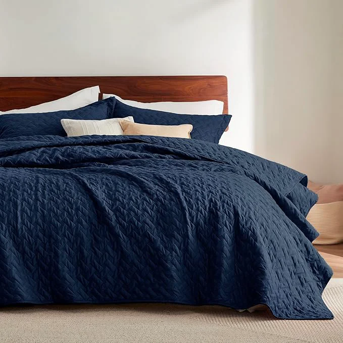 Organic Bedsure Oversized King Quilts - Lightweight Bedspreads Oversized King Size with Basket Weave Pattern Soft Quilt Bedding Set Navy Comforter Set Coverlet 2 Pillow Shams 120 quot x 120 quot Skin-Friendly Soft All-Season Comfort Breathable Lightweight Ma... Dependable