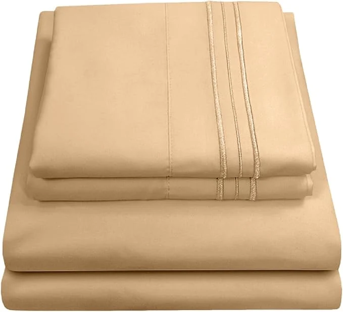 Detailed King Size Sheets - Breathable Luxury Bed Sheets with Full Elastic amp Secure Corner Straps Built In - 1800 Supreme Collection Extra Soft Deep Pocket Bedding Set Sheet Set King Camel Clean