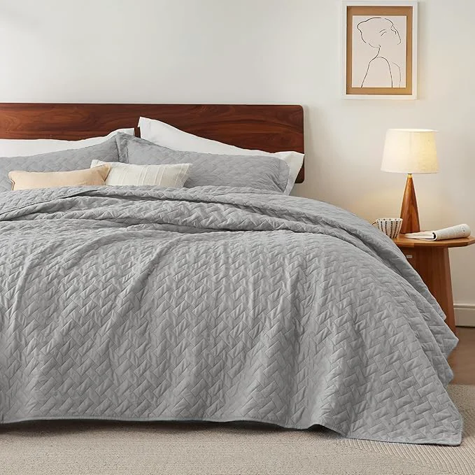 Advanced Bedsure Quilts Queen Size - Lightweight Bedspreads Queen Size with Basket Weave Pattern Soft Quilt Bedding Set Light Grey Comforter Set Coverlet for All Seasons with 2 Pillow Shams 90 quot x 96 quot Skin-Friendly Soft All-Season Comfort Breathable Lig... Responsible