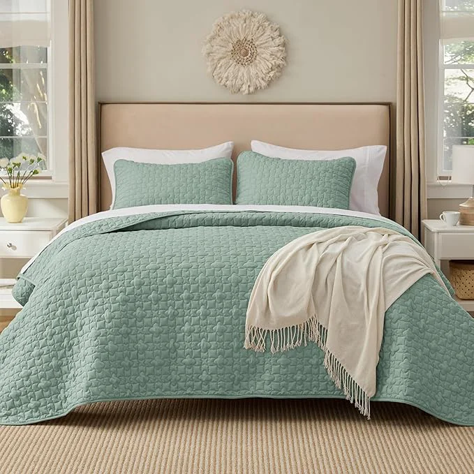 Fine Crafted Bedsure Quilts King Size - Lightweight Bedspreads King Size with Lucky Star Quilting Soft Quilt Bedding Set Sage Green Comforter Set Coverlet for All Seasons with 2 Pillow Shams 106 quot x 96 quot Skin-Friendly Soft All-Season Comfort Breathable Light... Contemporary