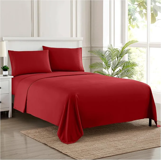 Crafted Full Size Sheet Sets - Breathable Luxury Sheets with Full Elastic amp Secure Corner Straps Built In - 1800 Supreme Collection Extra Soft Deep Pocket Bedding Set Sheet Set Full Red Easy-to-Use