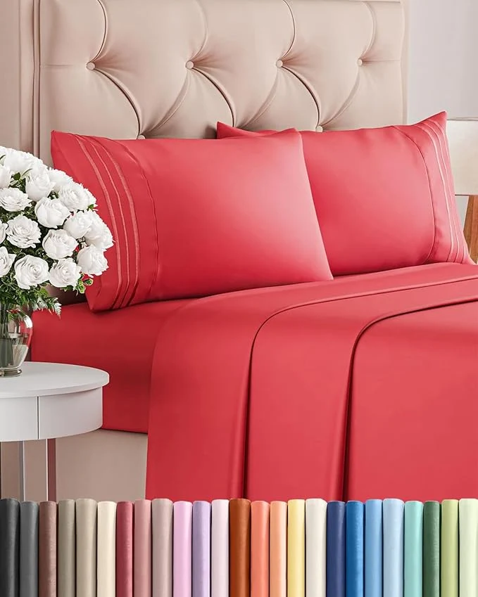 Expertly Made Queen Size 4 Piece Sheet Set - Comfy Breathable amp Cooling Bed Sheets Set - Hotel Luxury Bedding for Women Men Kids Teens Boys amp Girls - Deep Pockets Ultra-Soft and Wrinkle - Oeko-Tex - Red High-Performance