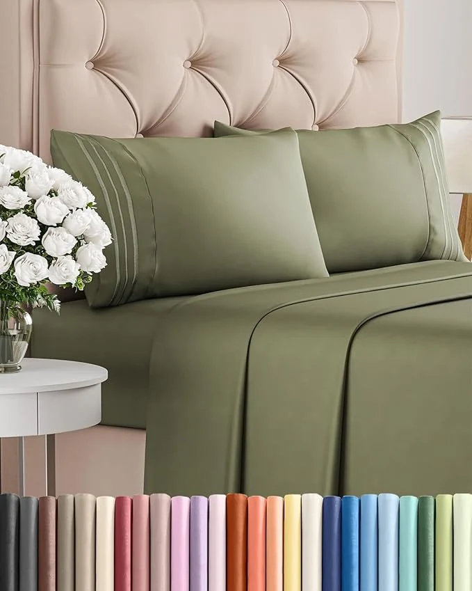 Crafted Cal King Size 4 Piece Sheet Set - Comfy Breathable amp Cooling Bed Sheets Set - Hotel Luxury Bedding for Women Men Kids Teens Boys amp Girls - Deep Pockets Soft Wrinkle - Oeko-Tex - Sage Green High-Grade