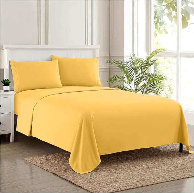 Easy-to-Use 1800 Supreme Collection - Breathable Luxury California King Sheet Set with Full Elastic amp Secure Corner Straps Built In Cal King Deep Pocket Bedding Yellow World-Class