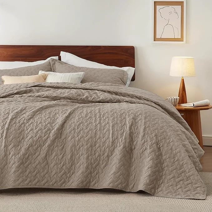 Comfortable Bedsure Quilts Queen Size - Lightweight Bedspreads Queen Size with Basket Weave Pattern Soft Quilt Bedding Set Taupe Comforter Set Coverlet for All Seasons with 2 Pillow Shams 90 quot x 96 quot Skin-Friendly Soft All-Season Comfort Breathable Lightwei... Versatile