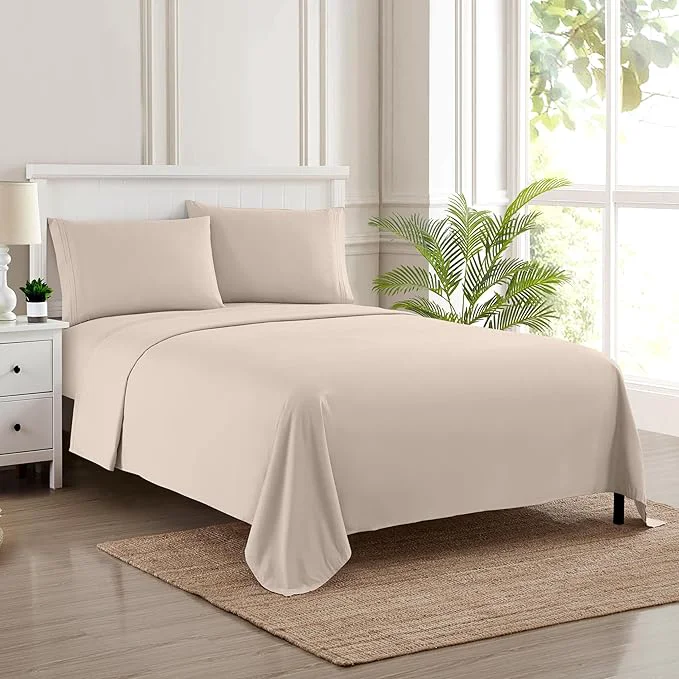 Refined California King Sheet Sets - Breathable Luxury Sheets with Full Elastic amp Secure Corner Straps Built In - 1800 Supreme Collection Deep Pocket Bedding Sheet Set EXTRA DEEP pocket - Cal King Beige High-Grade