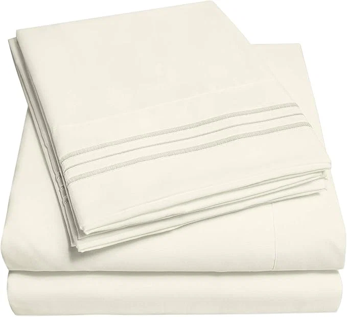 Certified 1500 Supreme Collection California King Sheet Sets Ivory - Luxury Hotel Bed Sheets and Pillowcase Set for California King Mattress - Extra Soft Elastic Corner Straps Deep Pocket Sheets Ivory Solid
