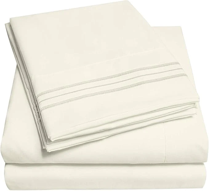 Fast 1500 Supreme Collection King Sheet Sets Ivory - Luxury Hotel Bed Sheets and Pillowcase Set for King Mattress - Extra Soft Elastic Corner Straps Deep Pocket Sheets King Ivory Trendy