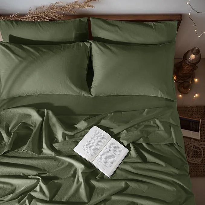 Environmentally Friendly LBRO2M Pure Linen Sheet Set Deep Pocket Up to 16 quot Bed Sheets Sets Natural Flax Beddings Soft Breathable Comfortable for All Seasons 6 Pcs Sheet Set King Size Olive Green Unique
