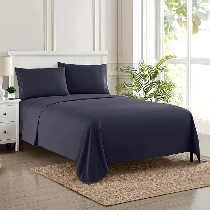 Stylish Queen Size Bed Sheets - Breathable Luxury Sheets with Full Elastic amp Secure Corner Straps Built In - 1800 Supreme Collection Extra Soft Deep Pocket Bedding Sheet Set EXTRA DEEP pocket - Queen Navy Outstanding