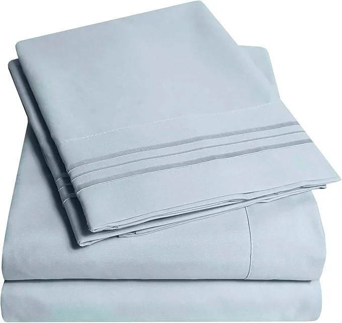 Quality 1500 Supreme Collection King Sheet Sets Misty - Luxury Hotel Bed Sheets and Pillowcase Set for King Mattress - Extra Soft Elastic Corner Straps Deep Pocket Sheets King Misty High-Grade
