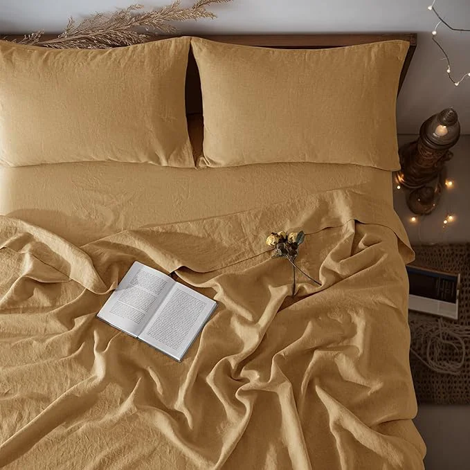 Functional LBRO2M Pure Linen Sheet Set Deep Pocket Up to 16 quot Bed Sheets Sets Natural Flax Beddings Soft Breathable Comfortable for All Seasons 4 Pcs Sheet Set King Size Rust Luxury
