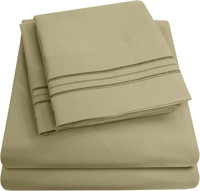 Recyclable 1500 Supreme Collection Twin Sheet Sets Sage Green - 3 Piece Bed Sheets and Pillowcase Set for Twin Mattress - Extra Soft Elastic Corner Straps Deep Pocket Sheets Twin Sage Green Excellent