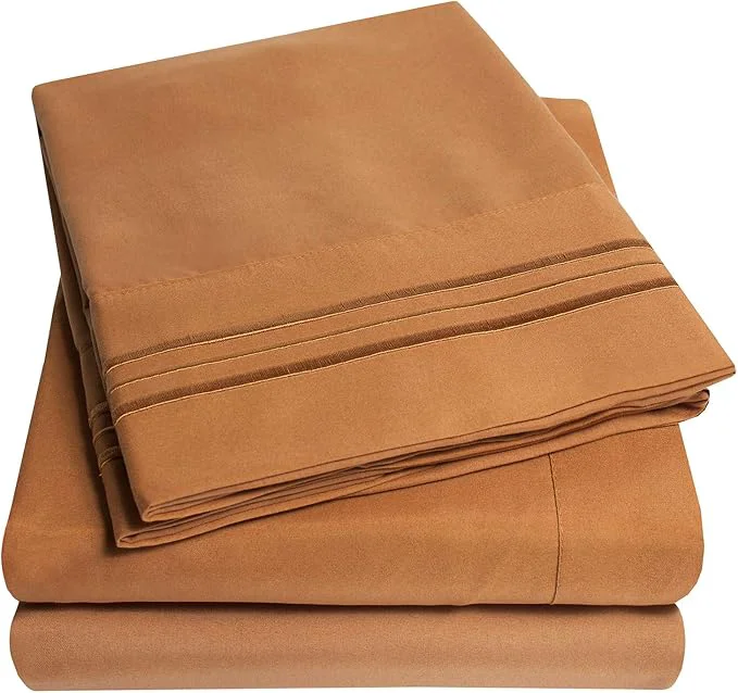Fine 1500 Supreme Collection California King Sheet Sets Mocha Brown - Luxury Hotel Bed Sheets and Pillowcase Set for Cal King Mattress - Extra Soft Elastic Corner Straps Deep Pocket Sheets Mocha Brown Excellent