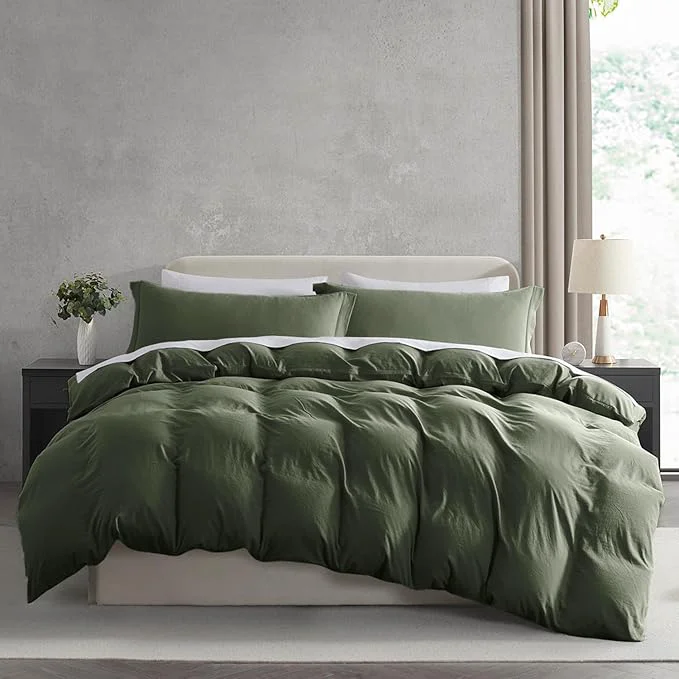 Advanced Nestl Olive Green California King Duvet Cover Sets - Soft Prewashed Cal King Duvet Cover 3 Piece with Zipper Closure 1 Duvet Cover 104x98 inches and 2 Pillow Shams Excellent