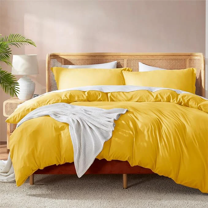 Fast Nestl Yellow Duvet Cover Queen Size - Soft Double Brushed Queen Duvet Cover Set 3 Piece with Button Closure 1 Duvet Cover 90x90 inches and 2 Pillow Shams Top-Quality
