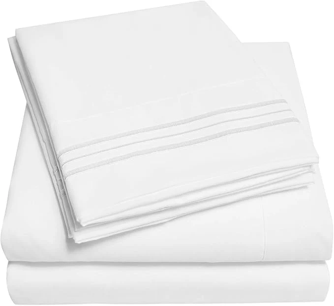Versatile 1500 Supreme Collection Extra Soft RV Short Queen Sheets Set White - Luxury Bed Sheets Set with Deep Pocket Wrinkle Hypoallergenic Bedding Over 40 Colors RV Short Queen Size White Classic