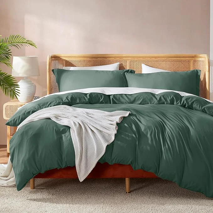 Functional Nestl Twin Duvet Cover Set - Soft Double Brushed Forest Green Duvet Cover Twin XL 2 Piece with Button Closure 1 Duvet Cover 68x90 inches and 1 Pillow Sham Solid