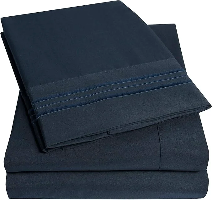 Traditional 1500 Supreme Collection California King Sheet Sets Navy Blue - Luxury Hotel Bed Sheets and Pillowcase Set for California King Mattress - Extra Soft Elastic Corner Straps Deep Pocket Sheets Navy Powerful