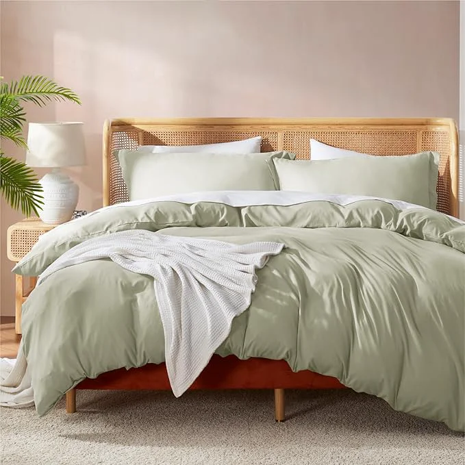 Elite Nestl Light Sage Duvet Cover Full Size - Soft Double Brushed Full Size Duvet Cover Set 3 Piece with Button Closure 1 Duvet Cover 80x90 inches and 2 Pillow Shams Contemporary