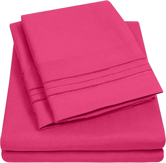 Flexible 1500 Supreme Collection Extra Soft RV Queen Sheet Set Fuscia- Luxury Bed Sheet Set with Deep Pocket Wrinkle Bed Sheets RV Queen Size Fuscia Fashionable