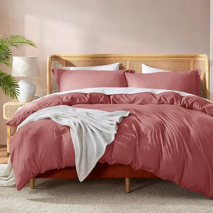 Top-Quality Nestl Pink Clay Duvet Cover Queen Size - Soft Double Brushed Queen Duvet Cover Set 3 Piece with Button Closure 1 Duvet Cover 90x90 inches and 2 Pillow Shams Certified