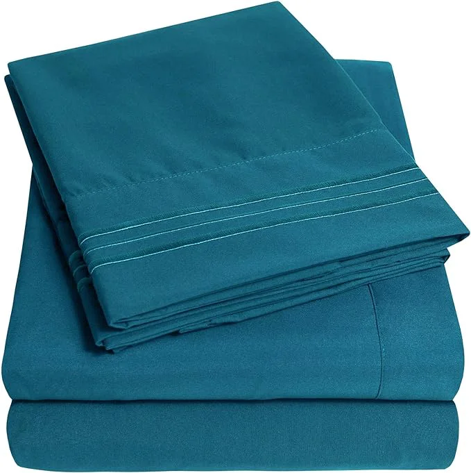Effective 1500 Supreme Collection Queen Sheet Sets Teal - Luxury Hotel Bed Sheets and Pillowcase Set for Queen Mattress - Extra Soft Elastic Corner Straps Deep Pocket Sheets Queen Teal Recyclable