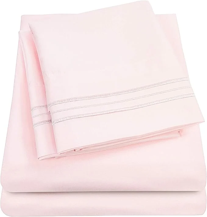 Authentic 1500 Supreme Collection Full Sheet Sets Pale Pink - Luxury Hotel Bed Sheets and Pillowcase Set for Full Mattress - Extra Soft Elastic Corner Straps Deep Pocket Sheets Full Pale Pink Sophisticated