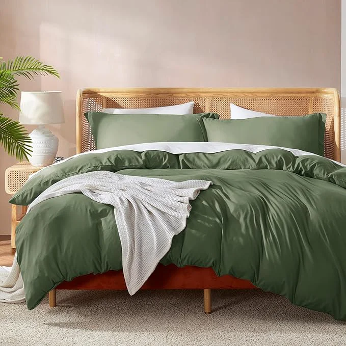 Original Design Nestl Olive Green Duvet Cover Queen Size - Soft Double Brushed Queen Duvet Cover Set 3 Piece with Button Closure 1 Duvet Cover 90x90 inches and 2 Pillow Shams Clean