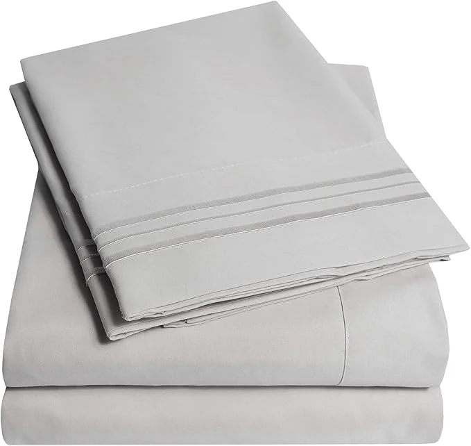 Advanced 1500 Supreme Collection Extra Soft Split King Sheets Set Silver - Luxury Bed Sheets Set with Deep Pocket Wrinkle Bedding Over 40 Colors Split King Size Silver Sophisticated