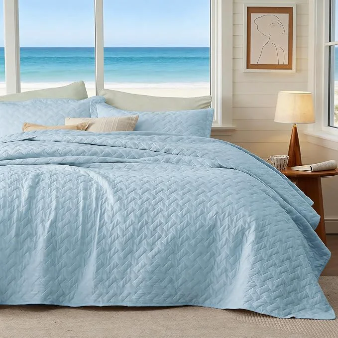 Functional Bedsure Quilts Twin Size - Lightweight Bedspreads Twin Size with Basket Weave Pattern Soft Quilt Bedding Set Sky Blue Comforter Set Coverlet for All Seasons with 1 Pillow Sham 68 quot x 86 quot Skin-Friendly Soft All-Season Comfort Breathable Lightwei... Practical