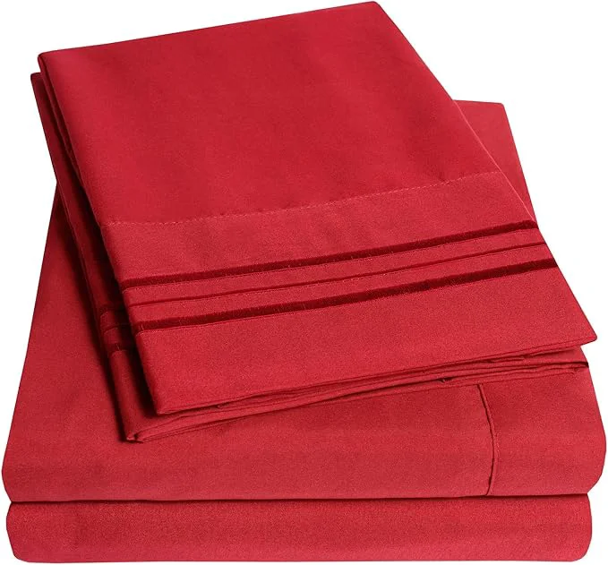 Carefully Designed 1500 Supreme Collection Twin XL Sheet Sets Red - 3 Piece Bed Sheets and Pillowcase Set for Twin XL Mattress - Extra Soft Elastic Corner Straps Deep Pocket Sheets Twin XL Red Optimized