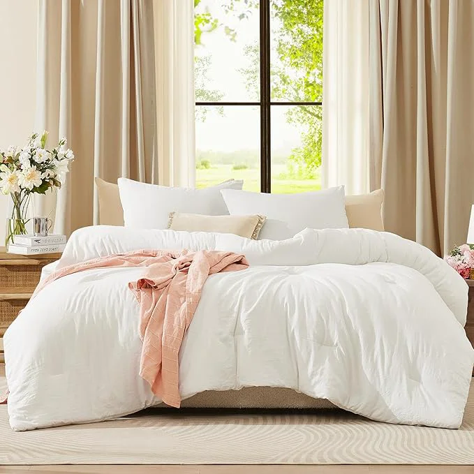 Healthy WRENSONGE King Size Comforter Set - 3 Pieces Prewashed White Comforter Soft Lightweight Bedding for All Seasons Fluffy Down Comforter King Size with 2 Pillow Shams Smooth