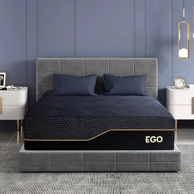 Luxury EGOHOME 14 Inch California King Memory Foam Mattress for Back Pain Cooling Copper Gel Bed in a Box Foam Made in USA CertiPUR-US Therapeutic Medium Firm 72x84x14 Black Comfortable