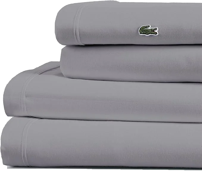 Exclusive Lacoste Cotton Percale 4-Piece Sheet Set – Cool Crisp Matte and Durable Oeko-Tex – Solid Sleet King Trusted