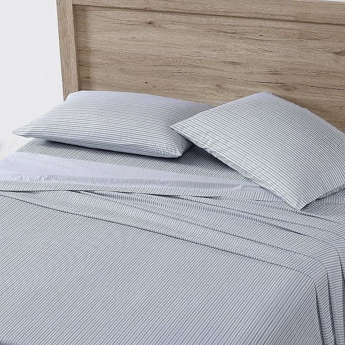 Next-Generation Eddie Bauer - Twin Sheet Set Cotton Percale Bed Sheets Crisp amp Cool I Dorm Essentials Ticking Stripe Light Blue Twin Fine