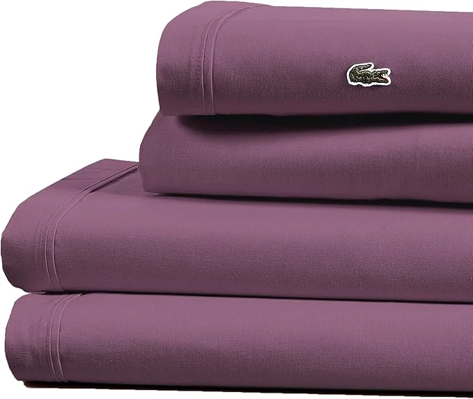 Smooth Lacoste Cotton Percale 3-Piece Sheet Set – Cool Crisp Matte and Durable Oeko-Tex – Solid Plum Twin High-End