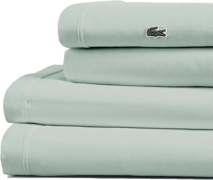 Dependable Lacoste Cotton Percale 4-Piece Sheet Set – Cool Crisp Matte and Durable Oeko-Tex – Solid Iced Mint King High-Grade