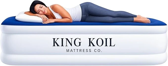 Excellent King Koil Luxury Queen Air Mattress with Built-in Pillow amp Ultra-Fast Built-in High-Speed Pump 20″ Inflatable Premium Airbed Waterproof Adjustable Firmness 1-Year Manufacturer Warranty Secure