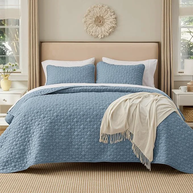 Green Bedsure Quilts King Size - Lightweight Bedspreads King Size with Lucky Star Quilting Soft Quilt Bedding Set Dusty Blue Comforter Set Coverlet for All Seasons with 2 Pillow Shams 106 quot x 96 quot Skin-Friendly Soft All-Season Comfort Breathable Light... Luxury