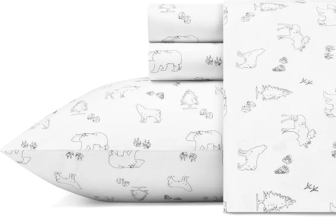 Smart Eddie Bauer - Twin XL Sheet Set Cotton Percale Bed Sheets Crisp amp Cool I Dorm Essentials Animal Tracks White Twin XL Contemporary