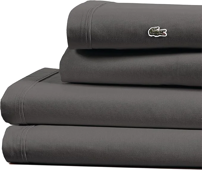 Eco-Friendly Lacoste Cotton Percale 3-Piece Sheet Set – Cool Crisp Matte and Durable Oeko-Tex – Solid Dark Gray Twin XL Excellent
