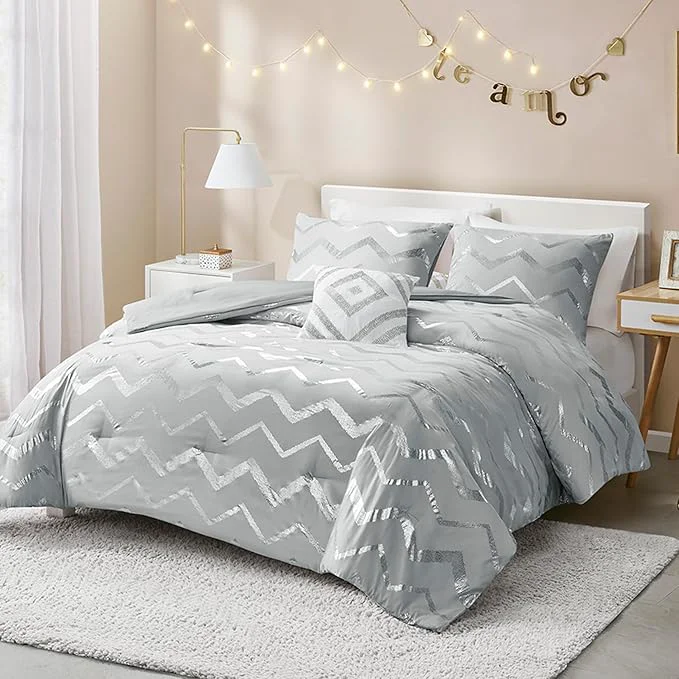 User-Friendly Codi Silver and Grey Bedroom Set Gray Girls Bedding Comforter Sets Queen and Full Size 4 Pieces for Women - All Seasons Warm Effective