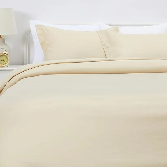 Original Amazon Basics Lightweight Microfiber 3-Piece Duvet Cover Set with Zipper Closure Full Queen Beige Solid Fashionable